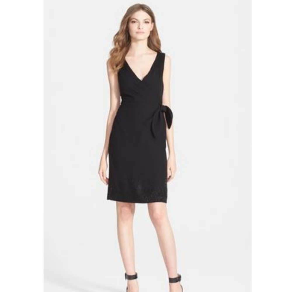 Diane Von Furstenberg Bella Black Sparkly Beaded, Surplice Bodice Cocktail Dress - Picture 16 of 16